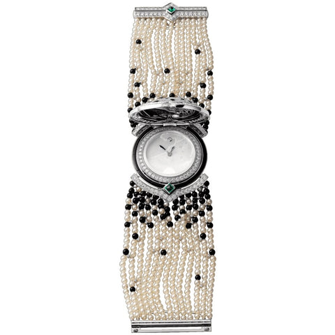 High Jewelry watch (Small model 18K white gold diamonds pearls onyx emeralds) - Glitzy Glam Jewelry