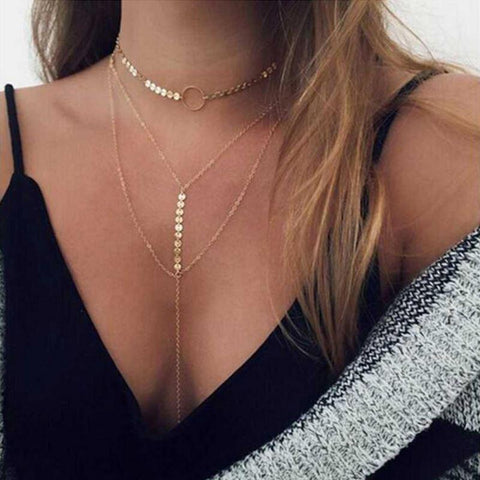 Three Layer Lariat Choker Necklace - Glitzy Glam Jewelry