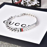 Genuine 925 Silver Diamond Pattern Red Green Striped Men's And Women Bangle Tank Chain Bracelet